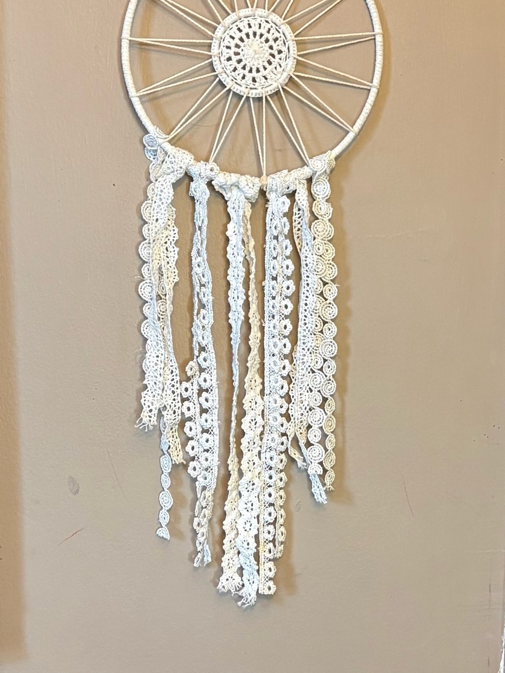 Handmade White Crochet Dreamcatcher Wall Hanging - Boho Home Accent